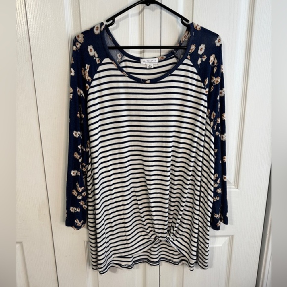 LA Threads Striped Floral 3/4 Sleeve Womans‎ Blouse Size 3XL